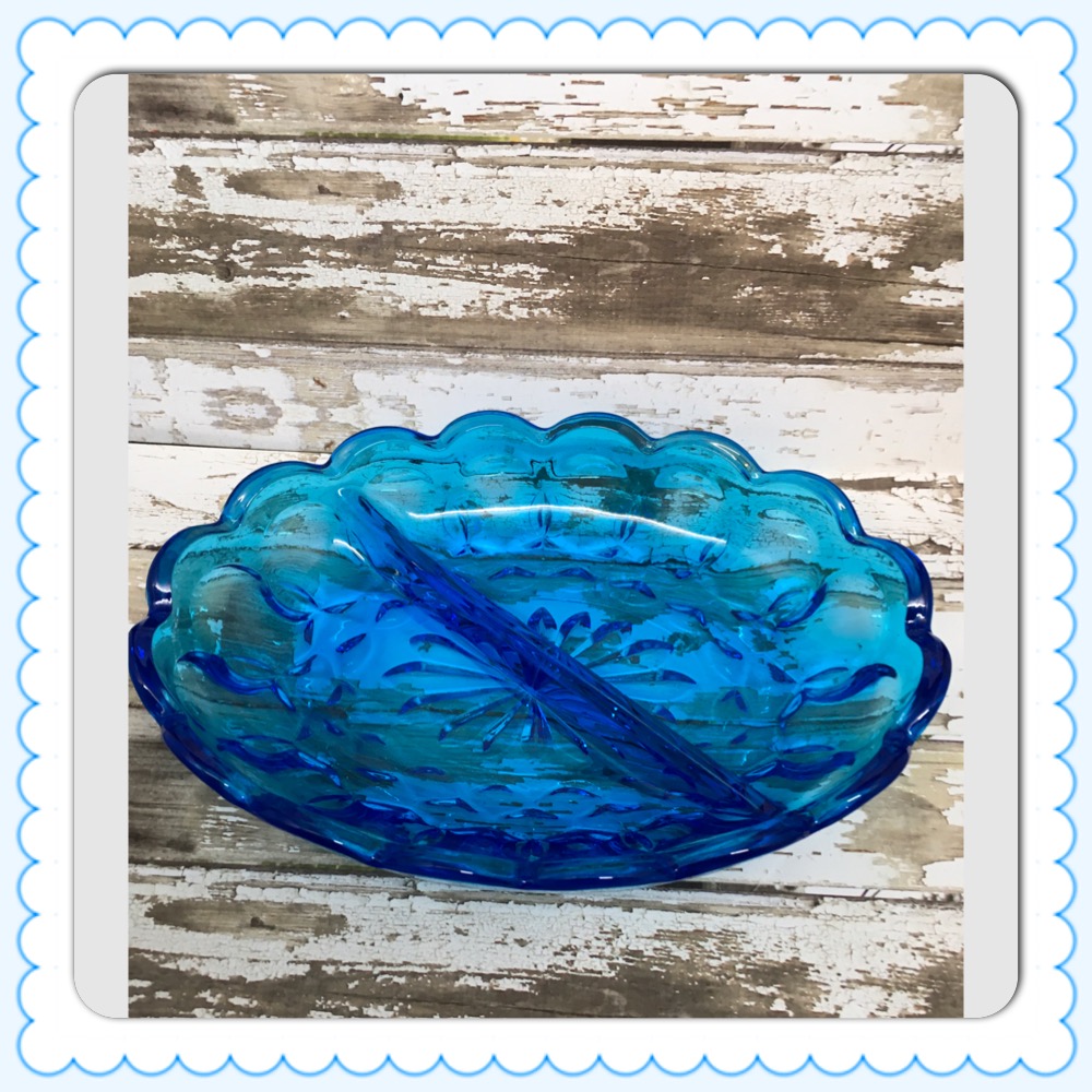 Blue Glass Divided Candy Dish