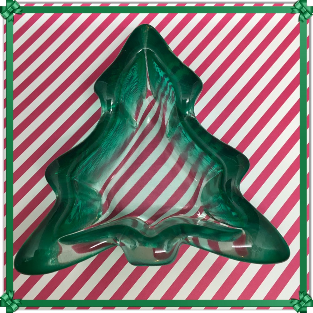 Green Glass Tree Shaped Candy Dish